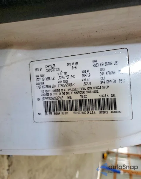 1998 Dodge Ram 1500 z USA, uszkodzony, nr VIN 1B7HF16Z7WS517919